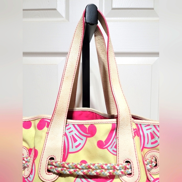 Celine Pink & Yellow Canvas Shoulder Tote Bag Authentic - Picture 7 of 16